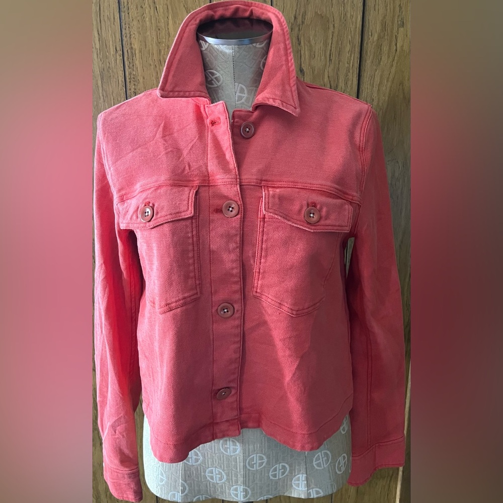 Anthropologie Coral Pink Marilee trucker  Button-Front Jean Jacket